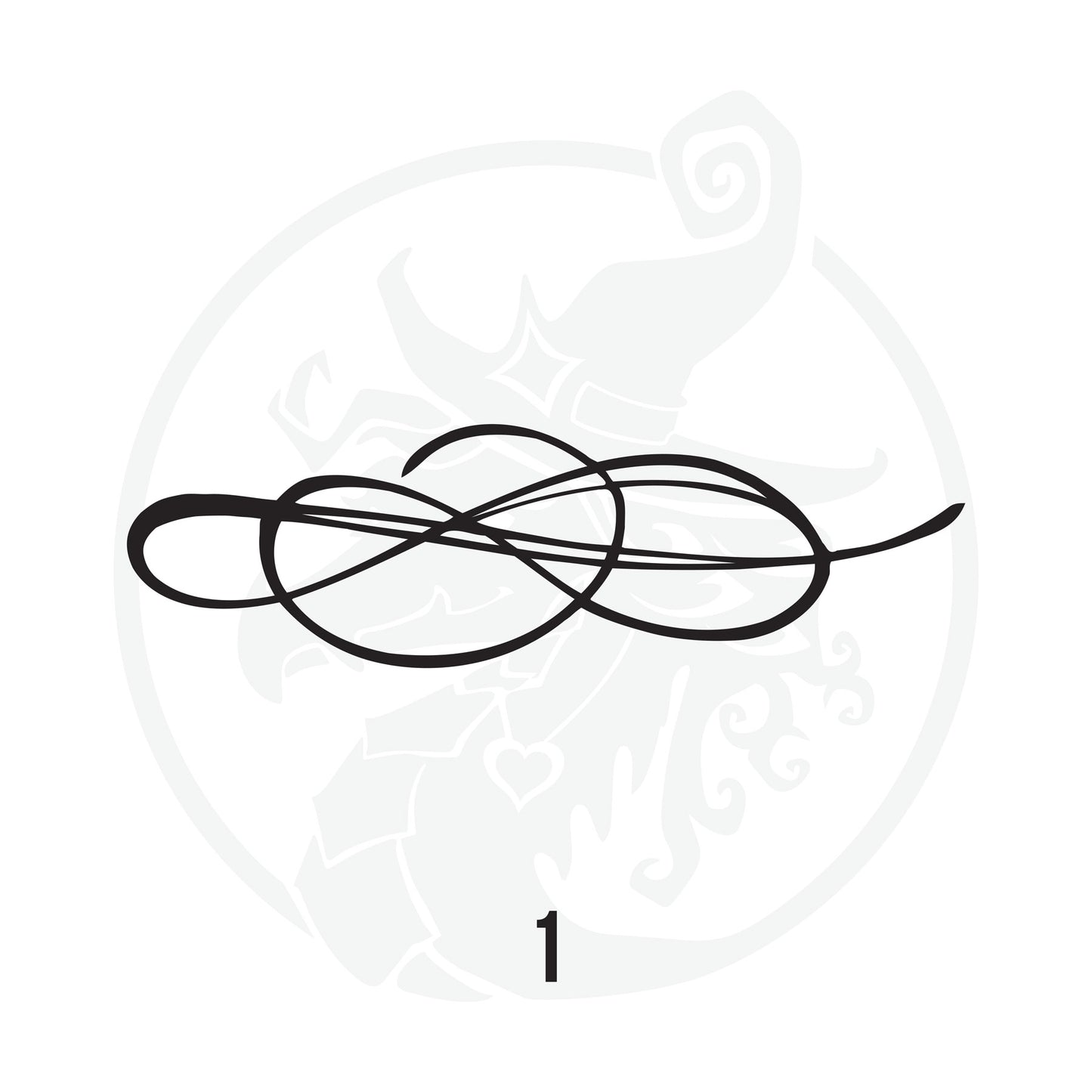 Black interlocking spiral design on a white background