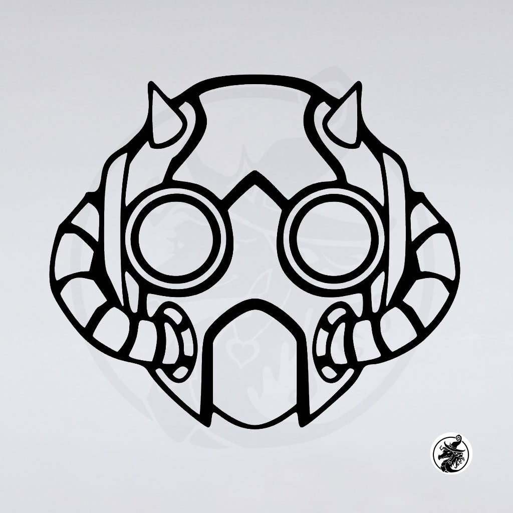 Black and white mask design with circular eyes and curved mouth on a white background Ghost Impera Ghoul