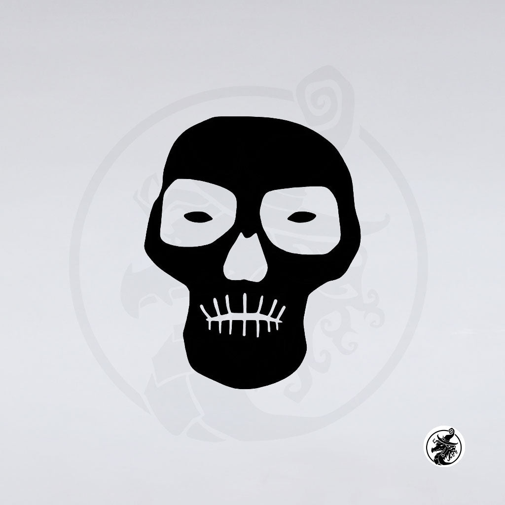 The Band Ghost Decals by GorgeousDragon Designs LLC. feature a simple black and white human skull illustration with hollow eyes, nose cavity, and minimal teeth lines—perfect for heavy metal car graphics or Ghost band vinyl decor.