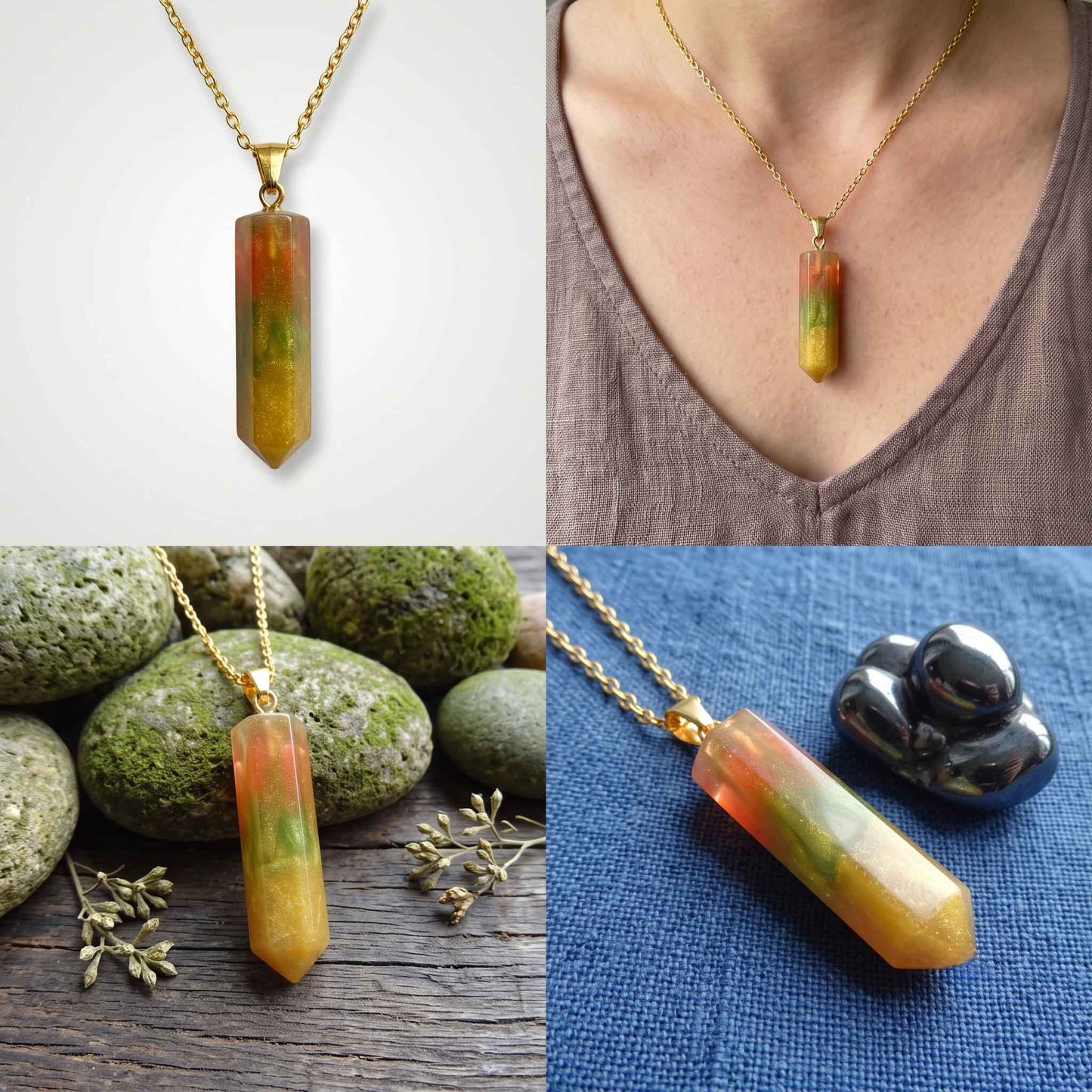Orange & Green Crystal Point Pendant