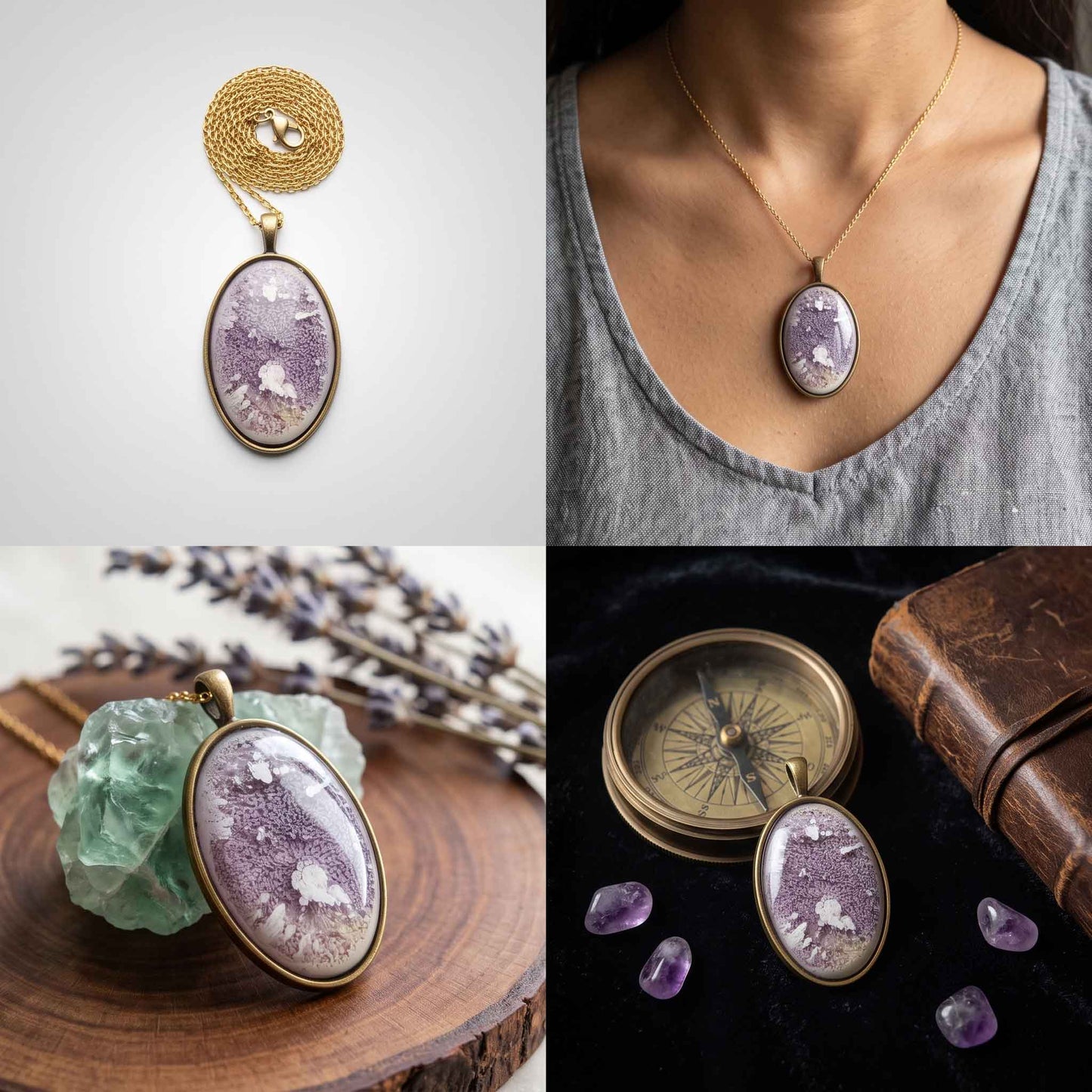 Pale Lavender & White Oval Pendant