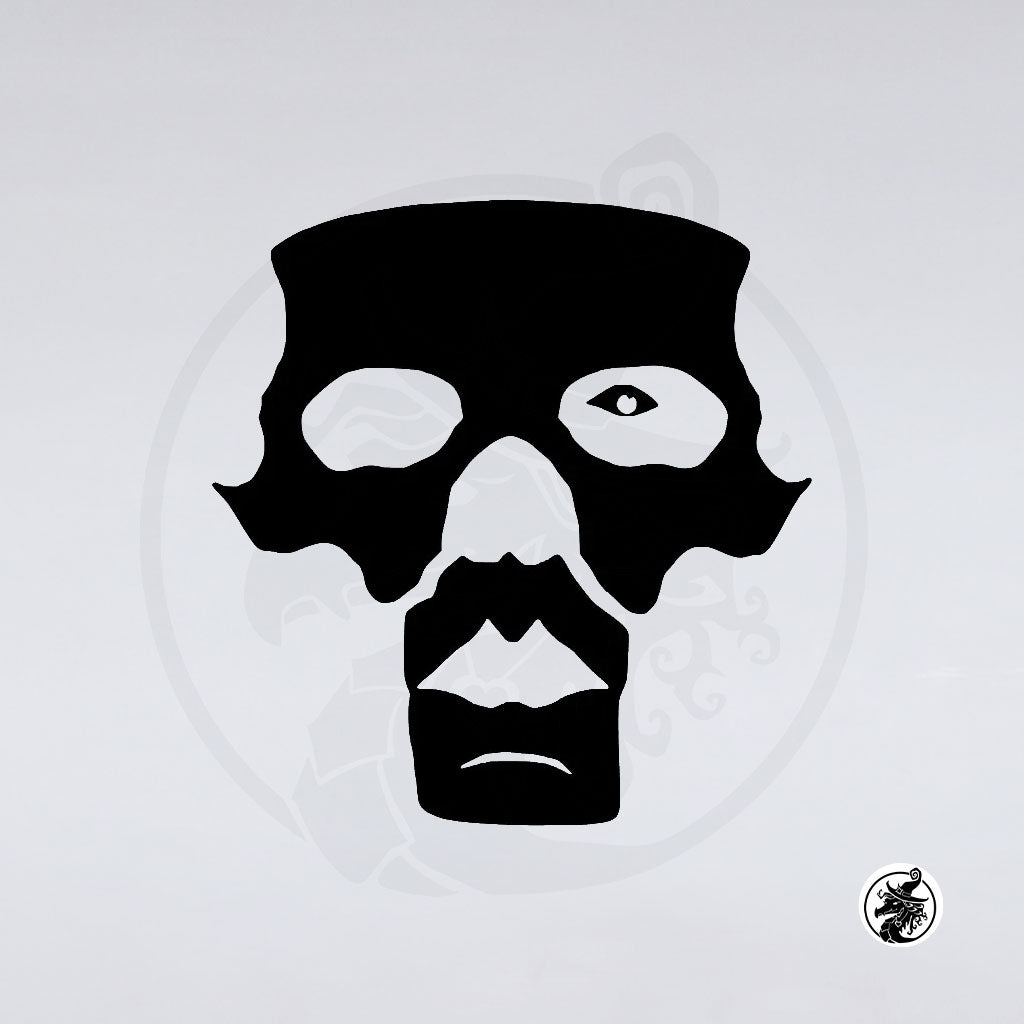 Black and white optical illusion of a skull and two faces in profile, featuring one eye in the left socket—ideal for The Band Ghost Decals by GorgeousDragon Designs LLC. Perfect for vinyl decals or heavy metal car graphics.