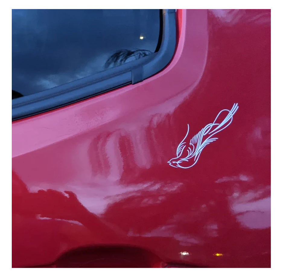 Red car with a white pinstripe