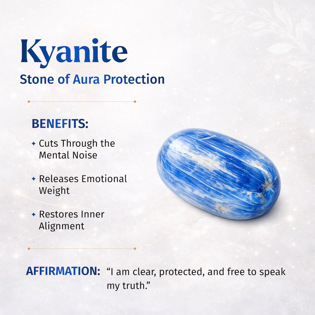 The Aura Shield - Rare Kyanite Pendant by Conscious Items: A polished blue and white pendant that cuts through mental noise, releases emotional weight, restores inner alignment, and supports the throat chakra. Affirmation: “I am clear, protected, and free to speak my truth.”.