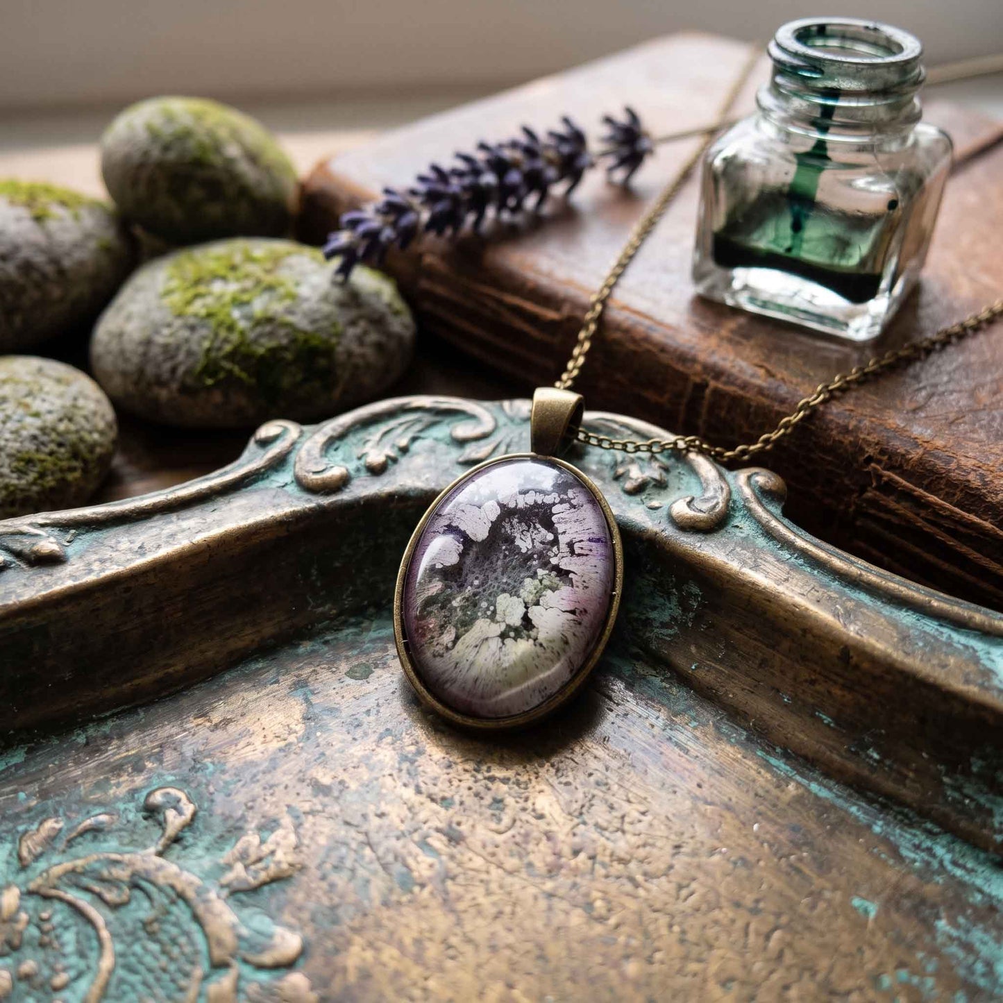 Bronze Purple & Green Oval Pendant