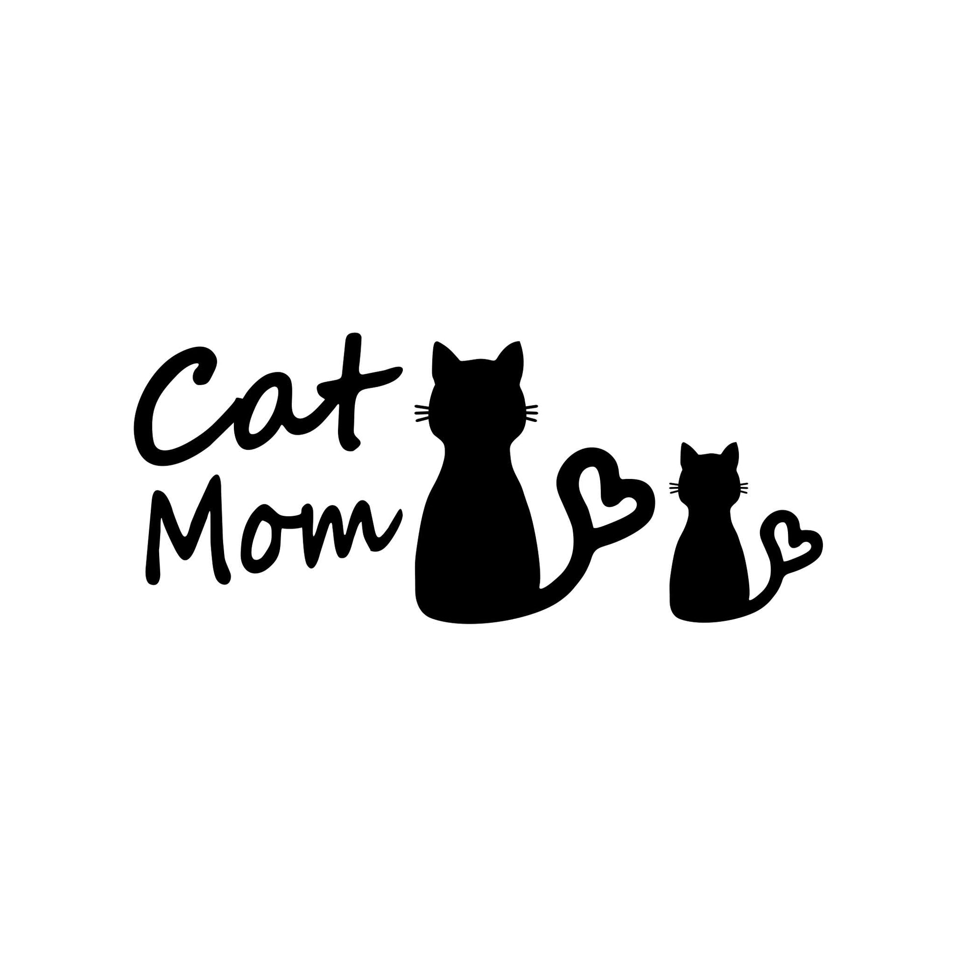 Black silhouette of a cat and her kitten with 'Cat Mom' text on a white background