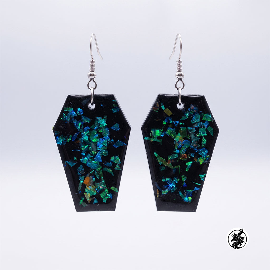 Midnight Coffin Resin Dangle Earrings