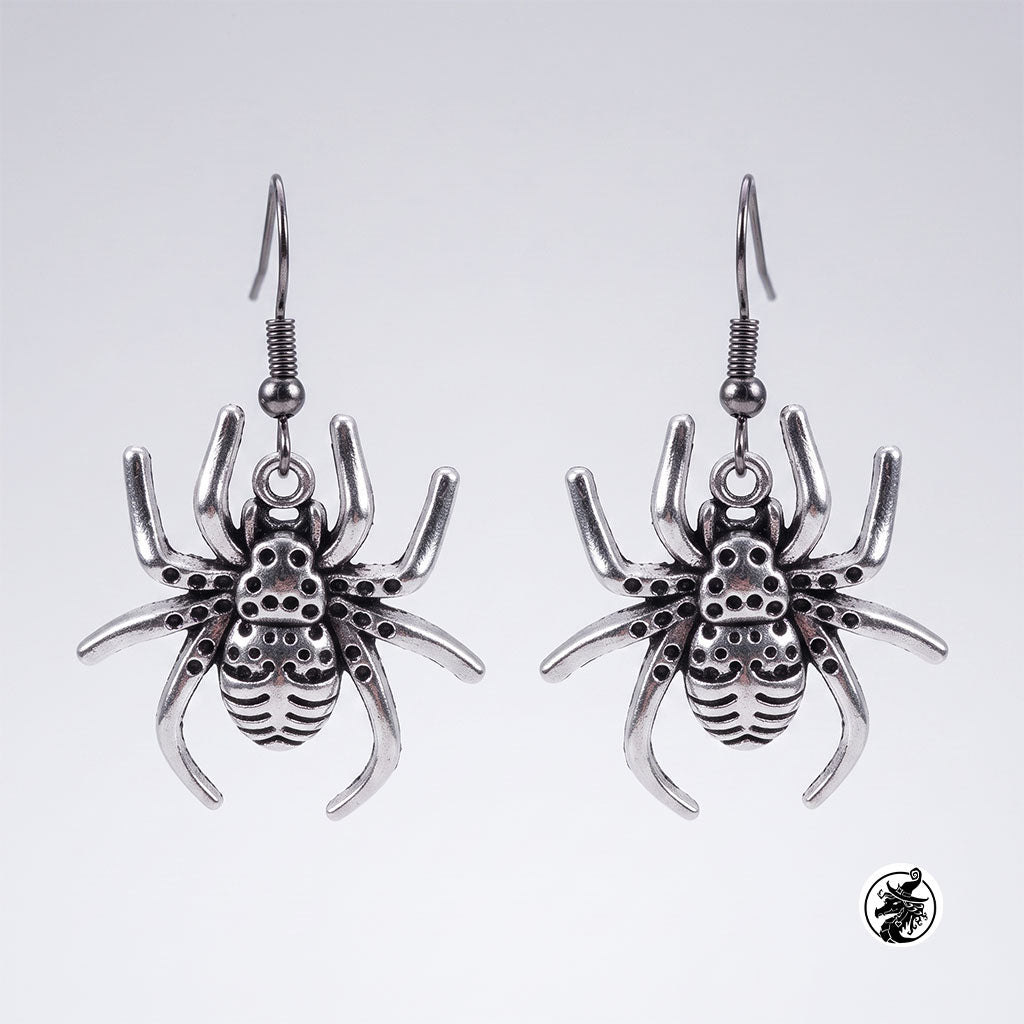 Gothic Dangle Earrings - Polished Silver
