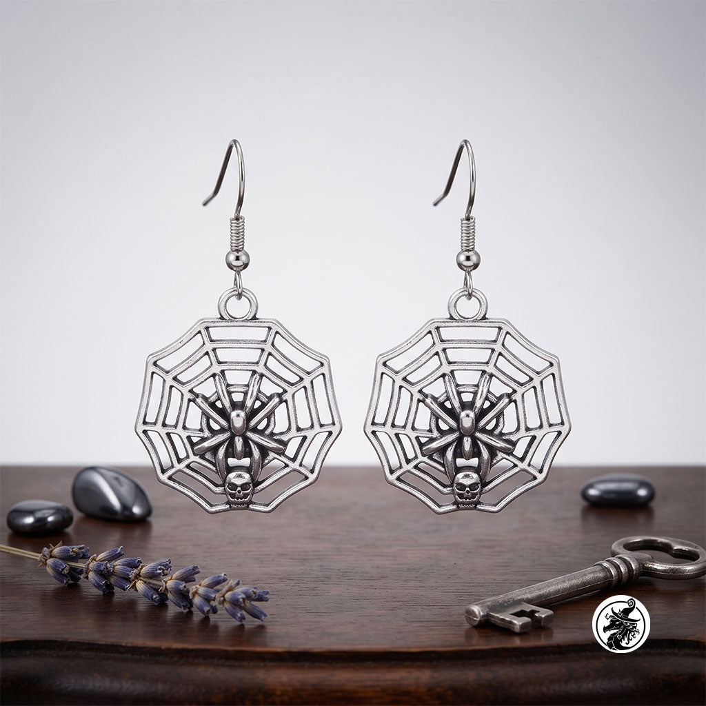 Gothic Dangle Earrings - Polished Silver