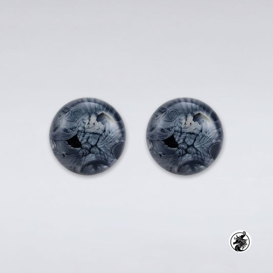 Denim Petri Ink Bloom Round Stud Earrings