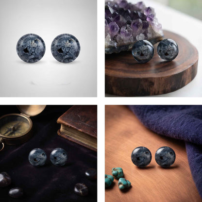 Smokey Black & Gold Swirl Stud Earrings