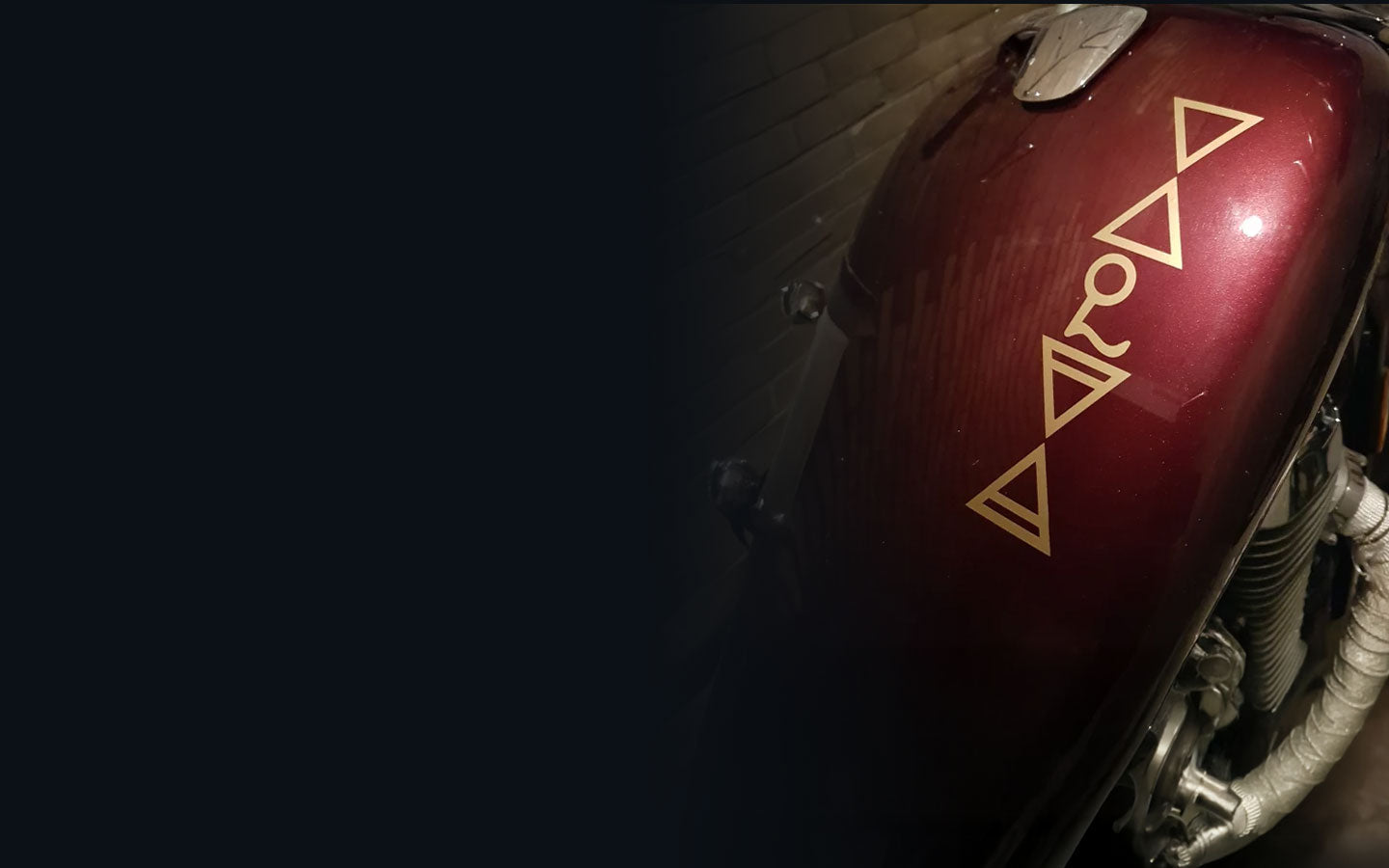 Close up of motorcycle with ghost ghouls symbols