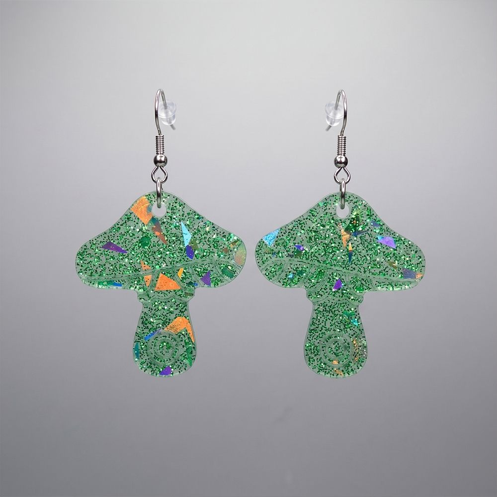 Holographic Mushroom Dangle Earrings