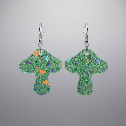 Holographic Mushroom Dangle Earrings