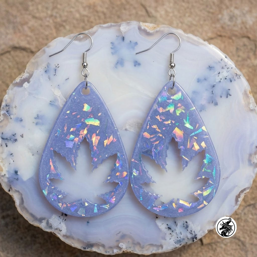 Cannabis Teardrop Earrings - Holographic