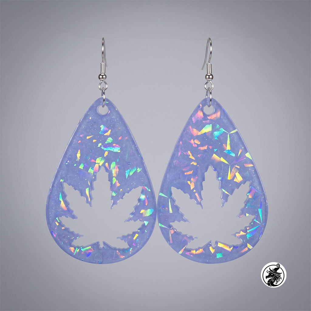 Cannabis Teardrop Earrings - Holographic