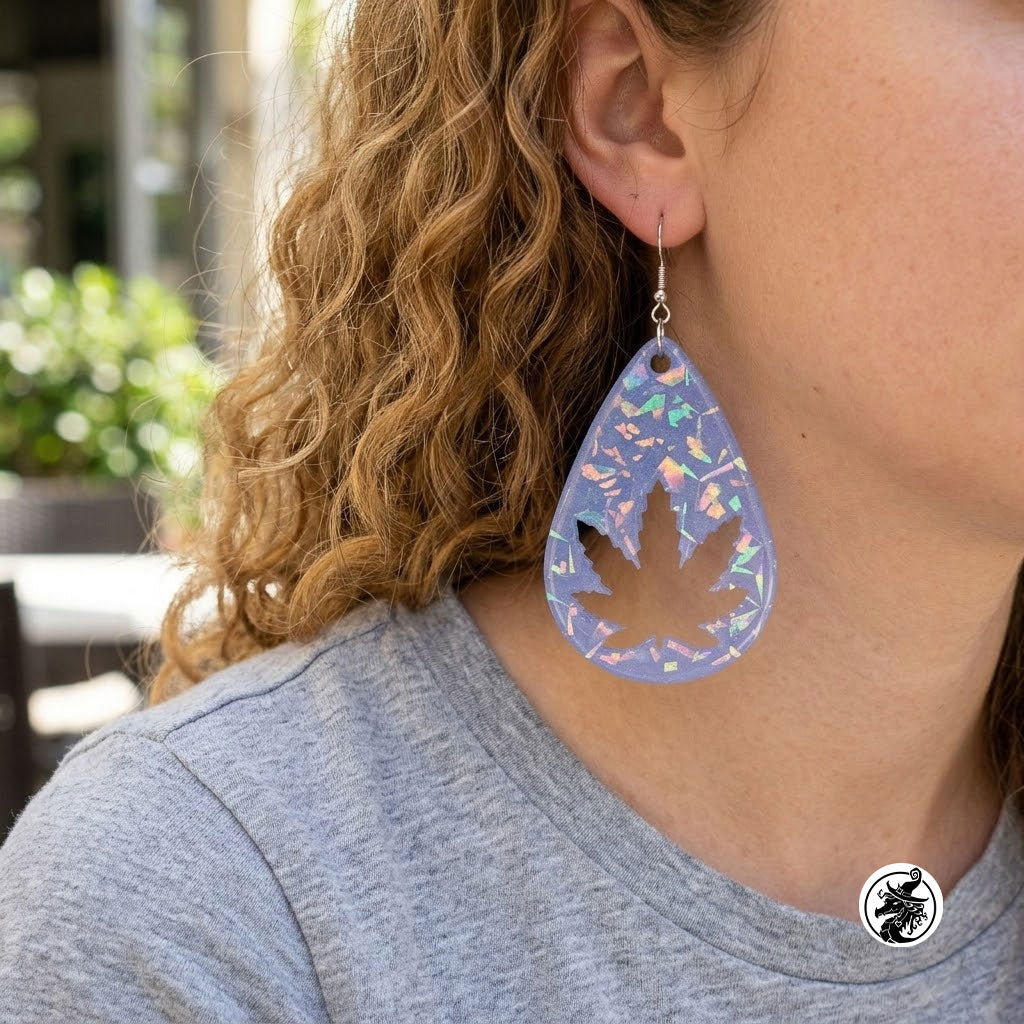 Cannabis Teardrop Earrings - Holographic