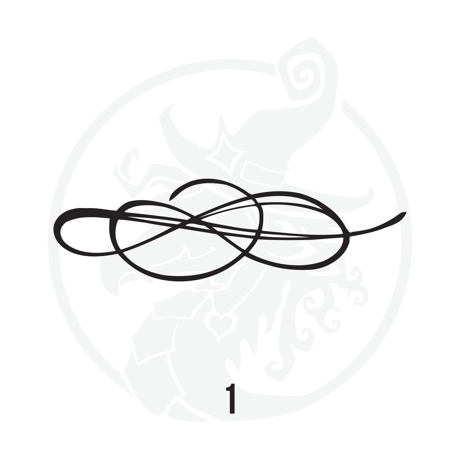 Black interlocking spiral design on a white background
