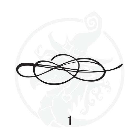 Black interlocking spiral design on a white background