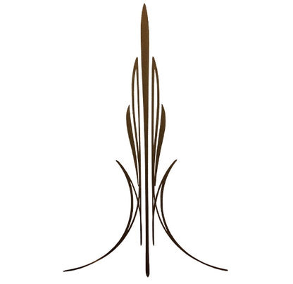 Pinstripe Vinyl Mowry - Style 12 by Gorgeous Drag0n features a symmetrical brown pinstripe design with curved lines and pointed, leaf-like shapes arranged vertically on a white background.