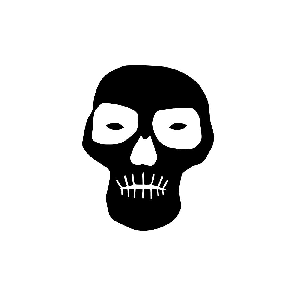 The Band Ghost Decals by GorgeousDragon Designs LLC. feature a simple black and white human skull illustration with hollow eyes, nose cavity, and minimal teeth lines—perfect for heavy metal car graphics or Ghost band vinyl decor.