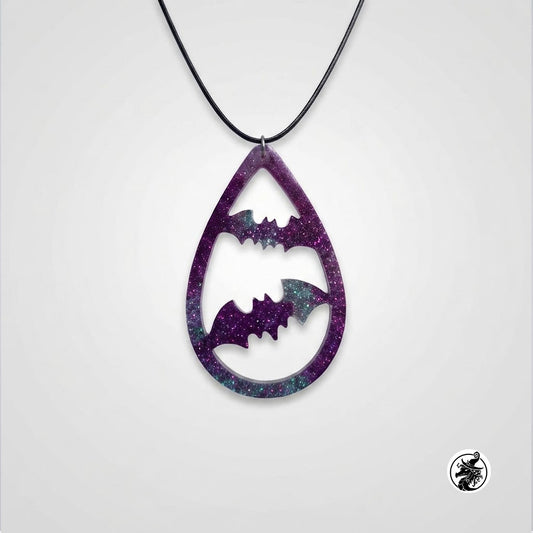 Purple Sparkle Bat Corded Pendants