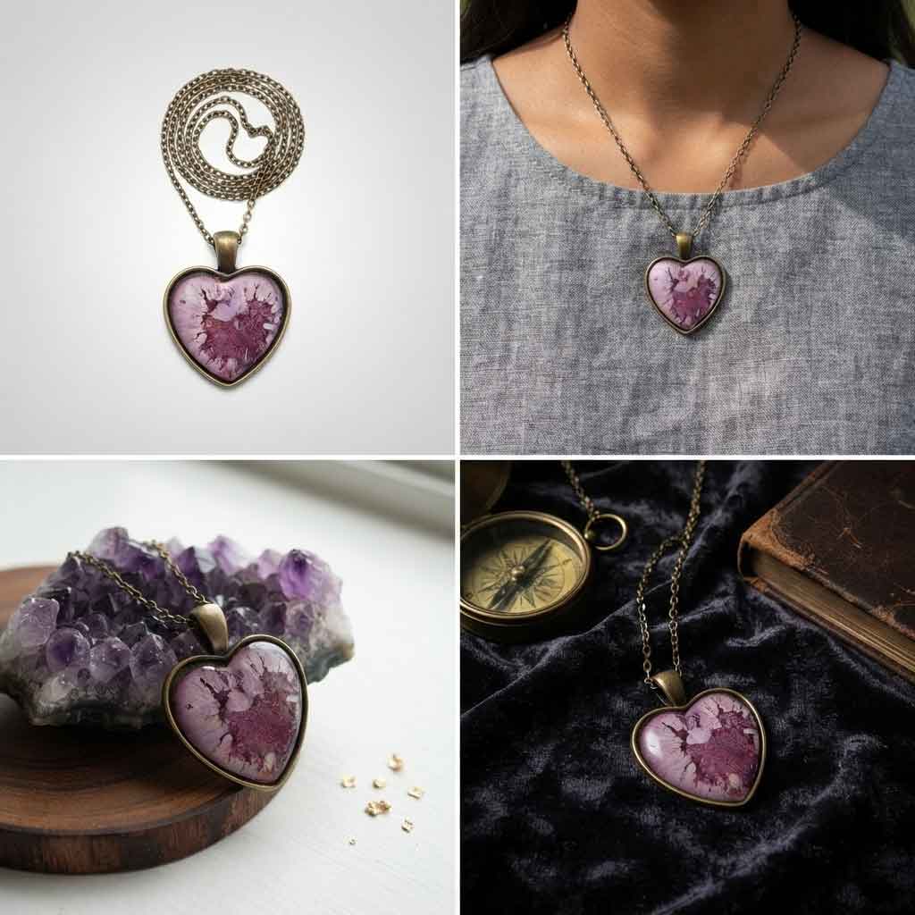 Plum Moss & Pink Heart Pendant