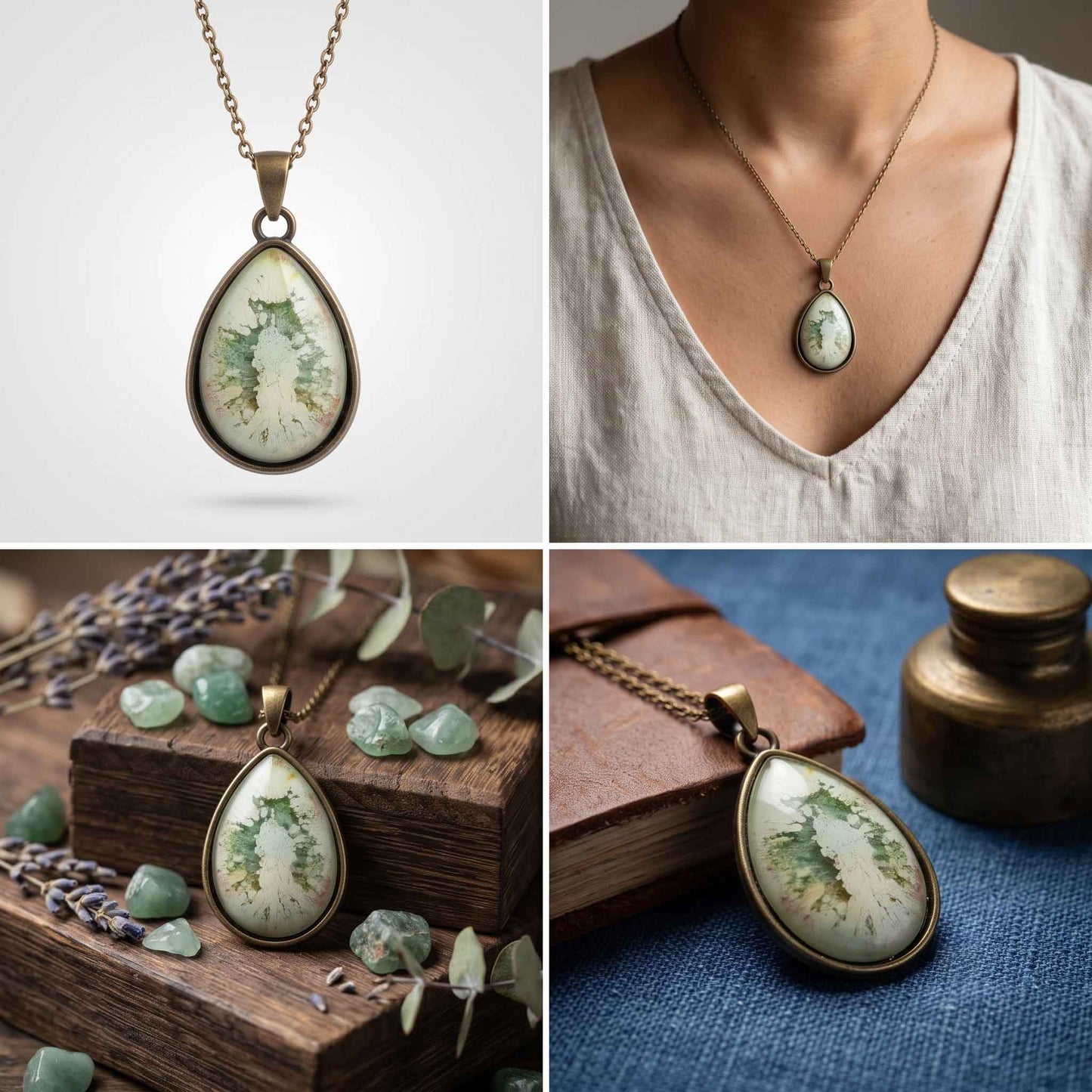 Pale Sage Green Teardrop Pendant