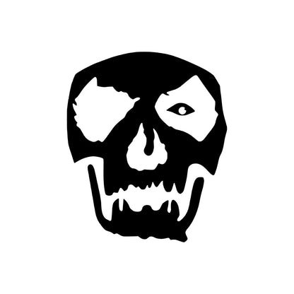 The Band Ghost Decals by GorgeousDragon Designs LLC. feature a black and white stylized skull with large eye sockets, sharp teeth, and bold outlines—perfect as a Papa Emeritus sticker or Ghost band vinyl decal.