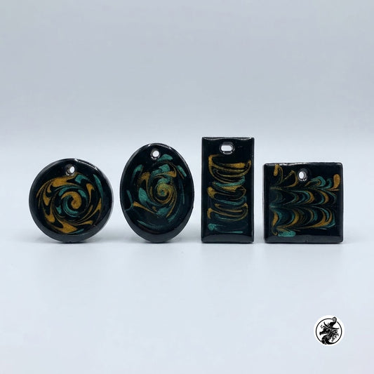 Orange and Green Swirl Pendant Set of 4