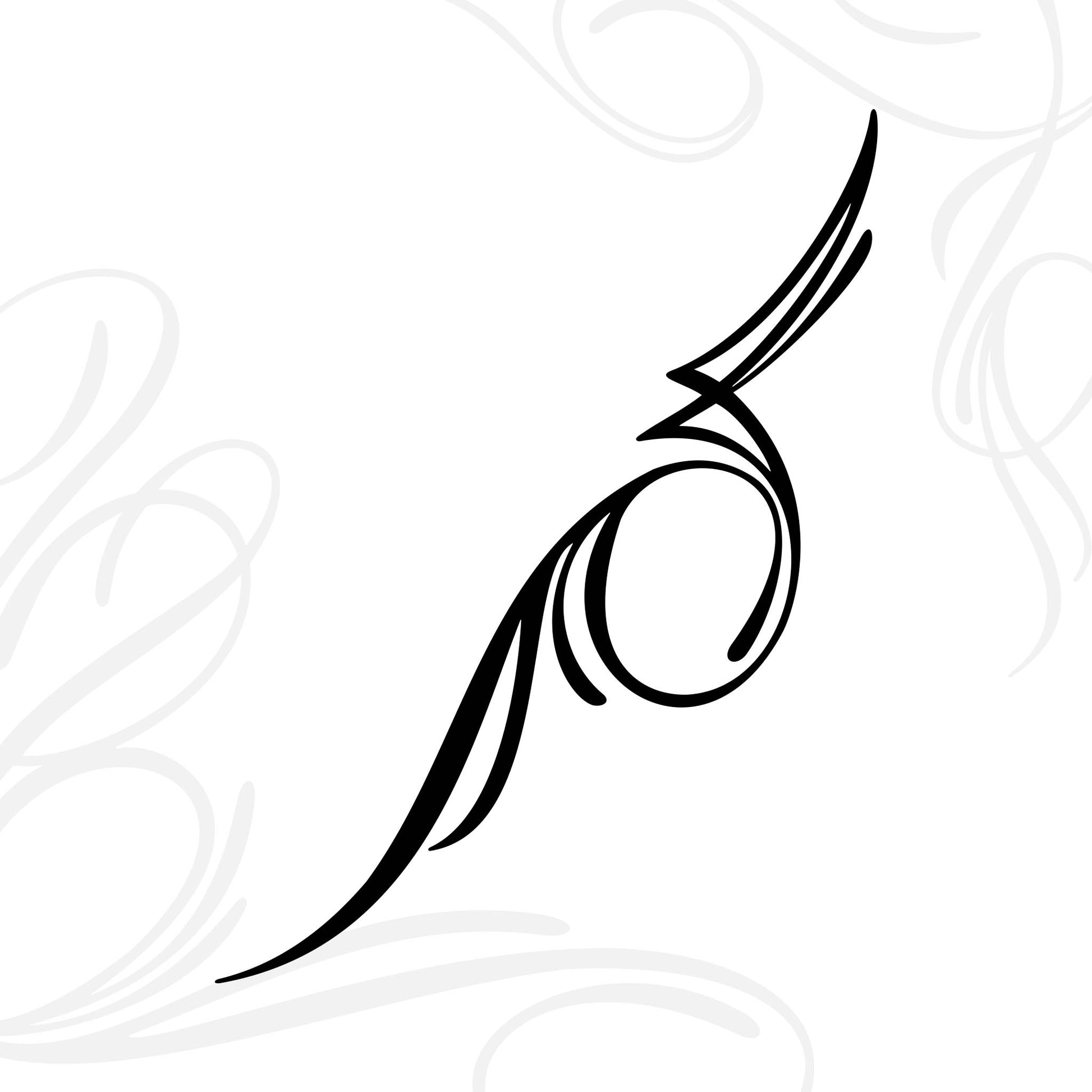 A minimalist black abstract line design curves upward on a white background, with soft, light gray swirling patterns in the background.