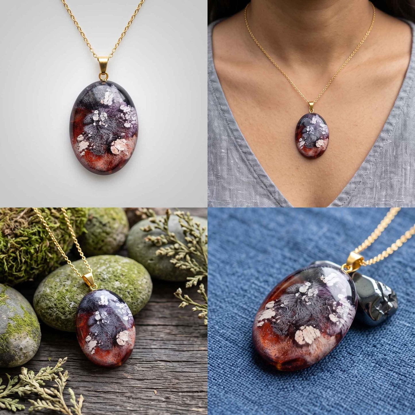 Red & Black Domed Oval Pendant