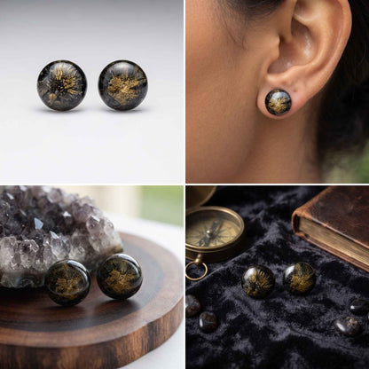Smokey Black & Gold Swirl Stud Earrings