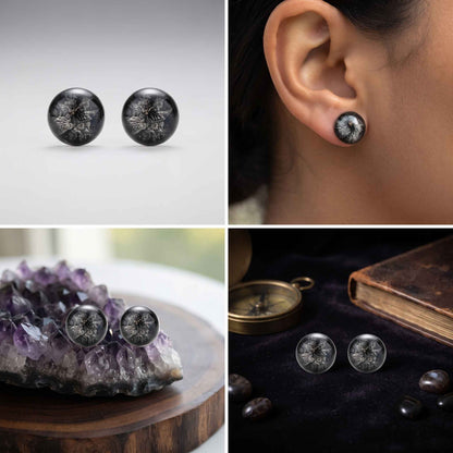 Smokey Black & Gold Swirl Stud Earrings